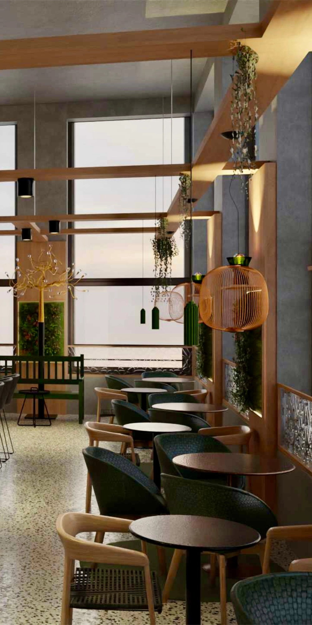 Complete interior design concept for the Nivo18 café-bar / Identity: At the summit of nature