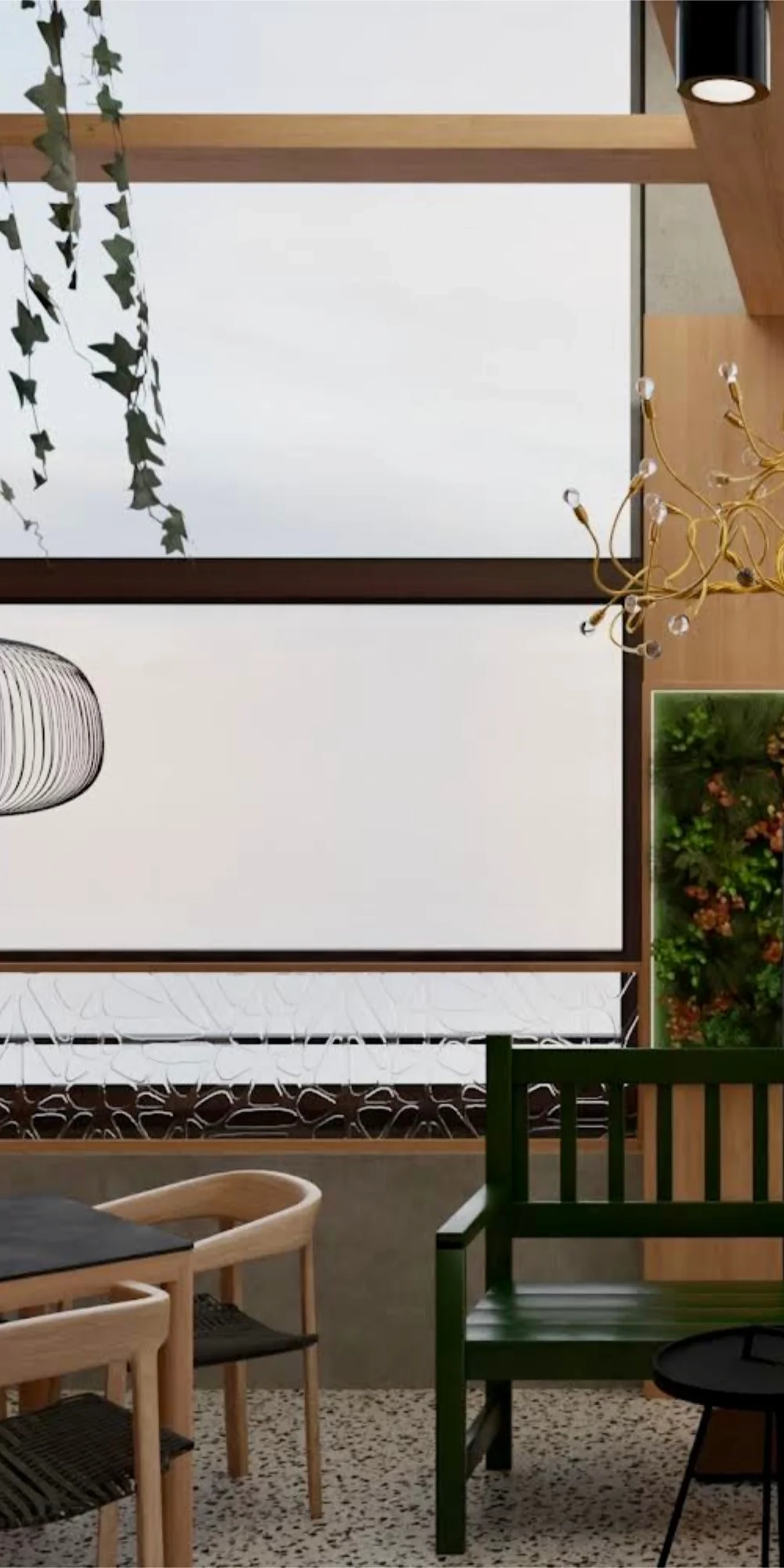 Complete interior design concept for the Nivo18 café-bar / Identity: At the summit of nature